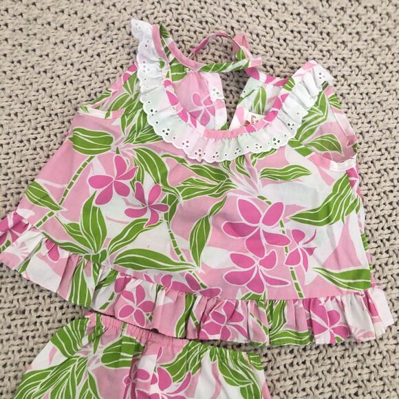 ALOHA Hawaiian Floral 6 Months Baby Set Island USA Tropical pink green white - Picture 2 of 8